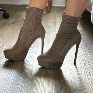 High Stiletto Suede Platform Ankle Boots in Taupe